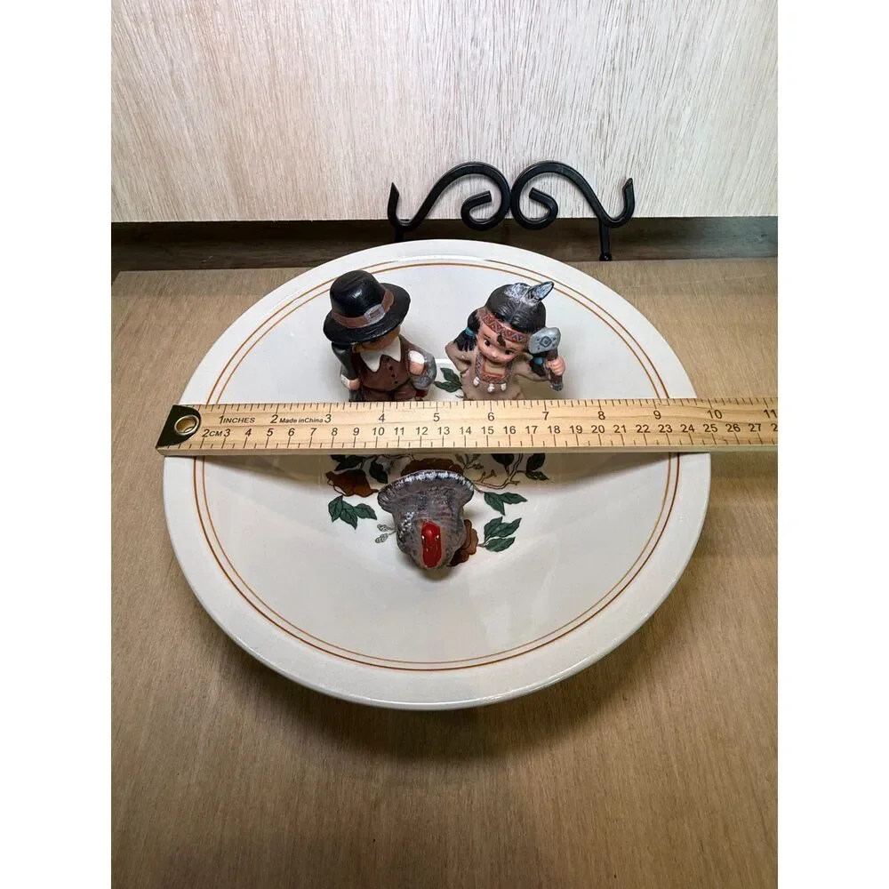 Vintage Ceramic Thanksgiving Lot Floral Serving Bowl Pilgrim Native American